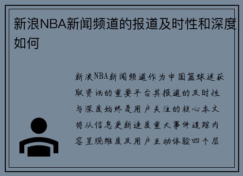 新浪NBA新闻频道的报道及时性和深度如何